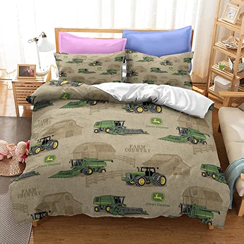 Farm Tractor Duvet Cover Set Single Double King Sized Bedding with Zipper Closure 3 Pieces Hypoallergenic Soft Microfiber Kids Teens Bed Comforter Cover Sets (A8,Single 135x200cm)