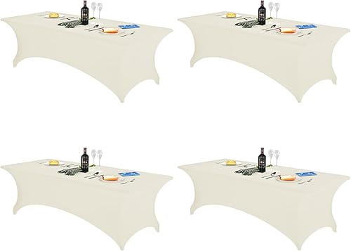 Miniatura 529 de FORLIFE Paquete de 6 manteles de elastano, de ajuste universal para mesas rectangulares de 6 pies, para patios, bodas, banquetes, fiestas