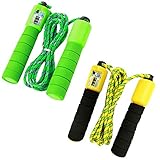 Gxhong Cuerda de Salto para niños, Cuerda de Saltar de 2 Piezas con mostrador y Asas cómodas, Cuerda de Salto Ajustable Cuerda de Salto Speed Jump Rope para Entrenamiento físico (Verde y Amarillo)