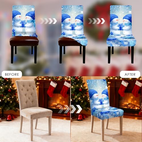 Image of Nuxovilar 4 Pack Blue Snowman Stretch Chair Covers