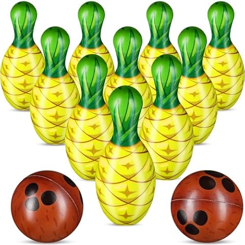 Harrycle 12 Pcs Pineapple Bowling Set 10 Foam Pins and 2 Balls School Birthday Gifts for Kids Toddlers Indoor Outdoor Activities Carnival Field Day Yard Lawn Games Luau Hawaiian Party Favors Cover