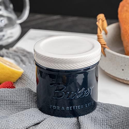 VOLENTENVIR Butter Crock, French Butter Keeper with Lid, Spreadable Soft Butter Container with Water Line Perfect Capacity, Classical Design for Housewarming Presents
