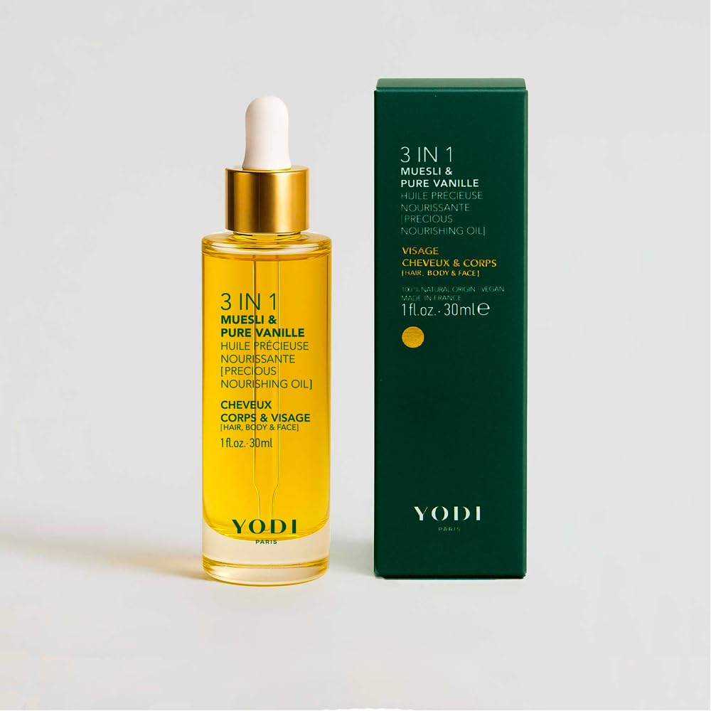 YODI - Huile Précieuse Nourrissante - Muesli & Pure Vanille - Nourrit, Répare & Sublime - 4 Huiles Végétales - 100% D’Origine Naturelle - Vegan - Made In France - Visage, Corps & Cheveux - 30 ml