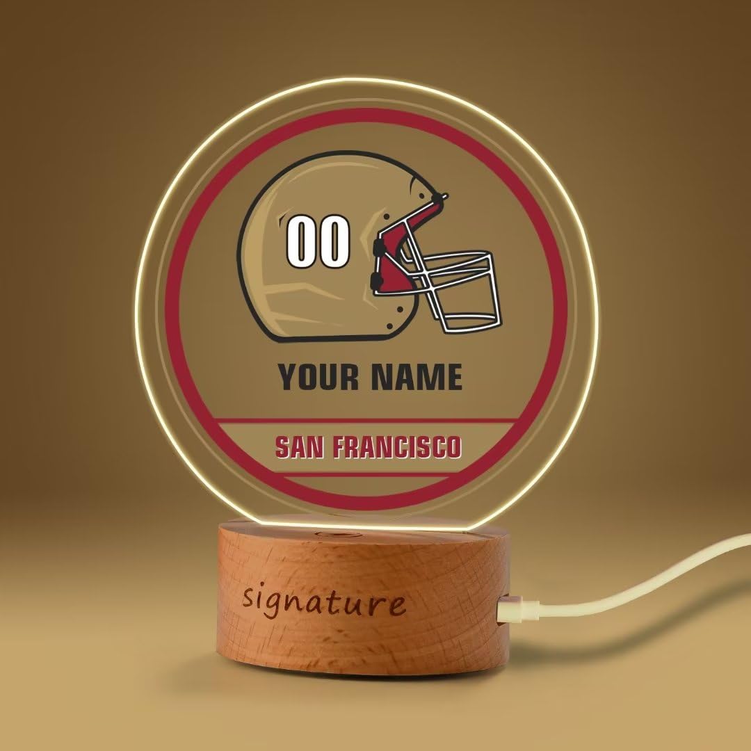 UNICRYSTAL Custom Football Night Light Personalized City LED Lamp Customized Name & Number Football Fans Gift for Christmas, New Year Bedroom Decoration
