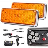 Upgraded 2pcs Magnetic Strobe Flashing Hazard Amber beacon Lights for Trucks Trailer Vehicles Wirele