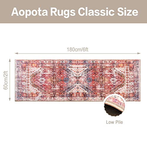 Aopota Runner Rug 2X6Ft Non Slip Distressed Faux Wool Bed Room Runner Rug Area Rug Runners For Hallway Washable Carpet Floor Mat For Living Room Bedroom Kitchen Laundry Room #TOP1