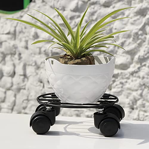 Image of Metal Black Strong Round Plant Stand with Wheels for Flower PotsOutdoor / Indoor Plants Gamla Stand | For Living room , Balcony and Home Garden | Durable and Sturdy | Rust Free Metal (Black Set of 4)