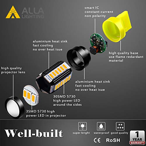 Alla Lighting 2800Lm 7440 7443 Led Turn Signal Lights Bulbs, Amber Yellow T20 7440Na 7444Na 7442Nak Wy21W 7443Na 992 Blinker Lamps Replacement Xtreme Super Bright 12V 5730 33-Smd Dual Filament #TOP4