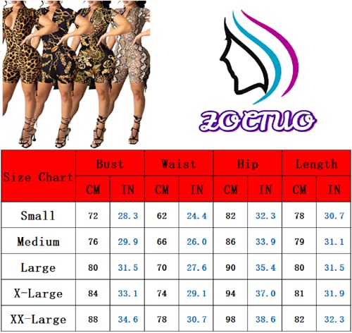 Zoctuo Women's Sexy Bodycon Jumpsuit Deep V Zipper Neck Short Sleeve Club Romper Clubwear(5102,Leopard Chain,Xxl) #TOP5