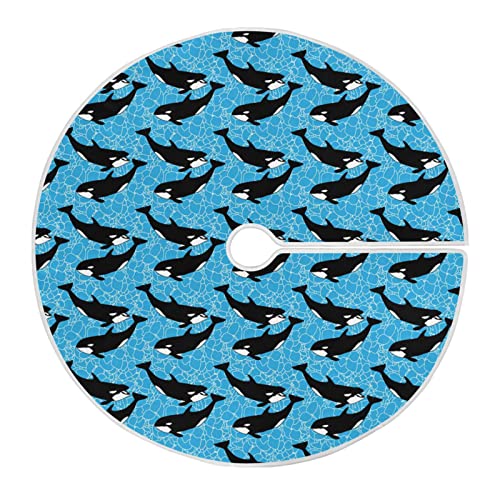 Orca Killer Whale Christmas Tree Skirt 35.4/47.2 Inch Large, Double Layer, With Felt Fabric Lining, Tree Mat For Xmas Holiday Party Decoration #TOP22
