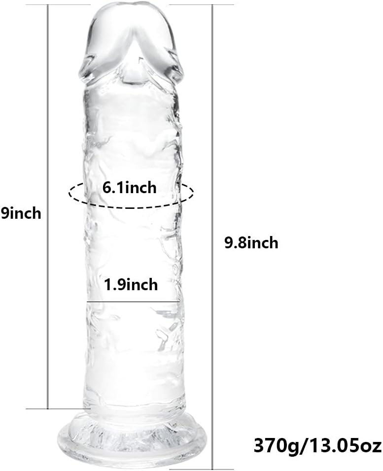 9.8" Big Thick Realistic Dildo, Clear Soft Large Dildo Suction No Balls