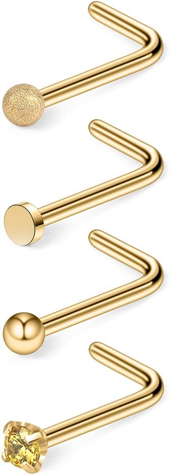 Ruifan 20G Surgical Steel Nose Stud Rings L Shaped Tragus Lip Nose Hoop Ring Piercing Jewelry Flat Ball Heart Star Moon CZ 4-22PCS
