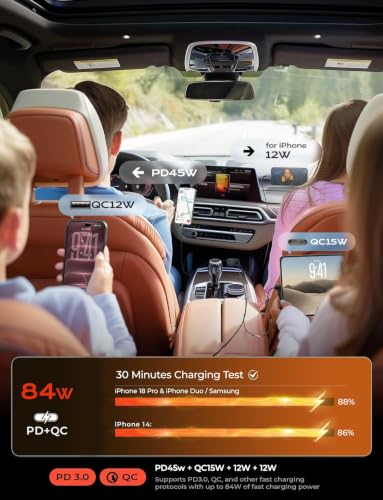 Chargeur de voiture rétractable LISEN, chargeur de voiture 84 W USB C Charge rapide, 4 en 1 – Image 6