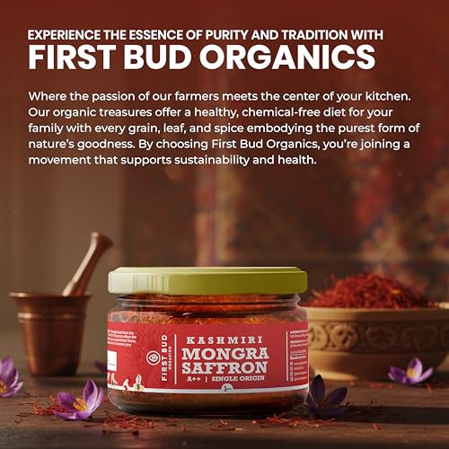 Image of First Bud Organics Pure Kashmiri Mongra Saffron (2g) | Grade A++ Kesar | Lab Tested | Original Kesar Threads | No Added Color | Premium Quality