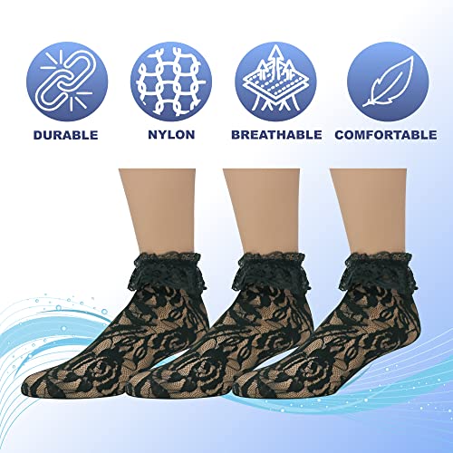 Image of EMEM Apparel Women's Lace Anklet Socks with Ruffle