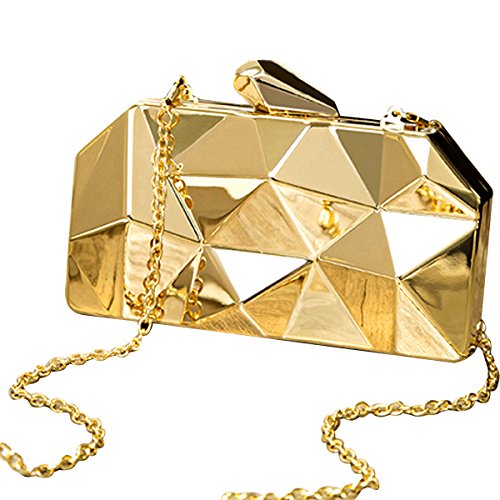 Reberomantic Women Lattice Pattern Metal Handbag Chain Geometric Evening Clutch Purse, Gold #TOP7