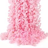 Ovveroche 8 PCS 47.2ft Artificial Cherry Blossom Garland Pink Sakura Flower Vines Hanging Decor for Wedding Party Spring Home Decor Backdrop Arch Valentine Japanese Themed