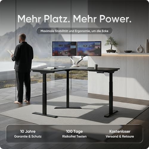 DESKSPACE Corner Elektrisch Höhenverstellbares Eckschreibtisch Gestell - 10 Jahre Gewährleistung, Ergonomischer winkelverstellbarer Steh-Sitz Schreibtisch Untergestell, Ecktischgestell (Schwarz)