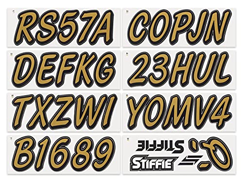 Image of STIFFIE Whipline Solid Metallic Gold /Black 3 inch Alpha-Numeric Registration Identification Numbers Stickers Decals for Boats & Personal Watercraft