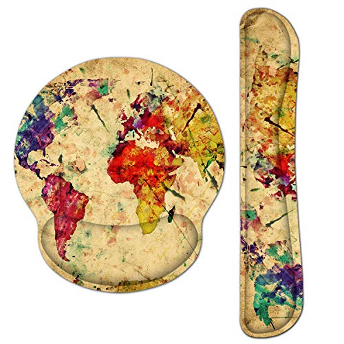 AORTDES Memory Foam Set Ergonomic Keyboard Mouse Pad Wrist Support - Durable Keyboard Wrist Rest for Computer/Laptop/Gaming/Office - Comfortable & Lightweight for Easy Typing & Pain Relief(World Map)