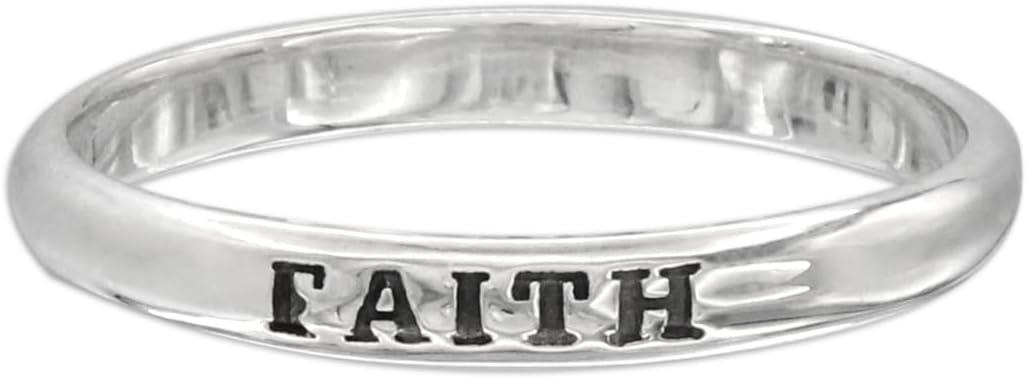 Moonlight Mysteries Stackable Faith Ring - .925 Sterling Silver Motivational Layering Jewelry - Sizes 4-15