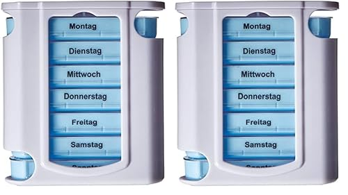 M&H-24 Pillenbox 7 Tage mit 4 Fächern pro Tag, Wocheneinteilung, Praktisch für Reisen, Packung mit 2 (13x11x4cm)