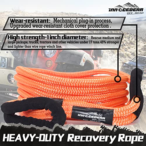Innocedear 5/8"×20Ft Recovery & Tow Rope Strap,Kinetic Energy Rope,Offroad Power Stretch Snatch Rope,Heavy-Duty Vehicle Recovery Rope,For Jeep Car Truck Atv Utv Suv #TOP1
