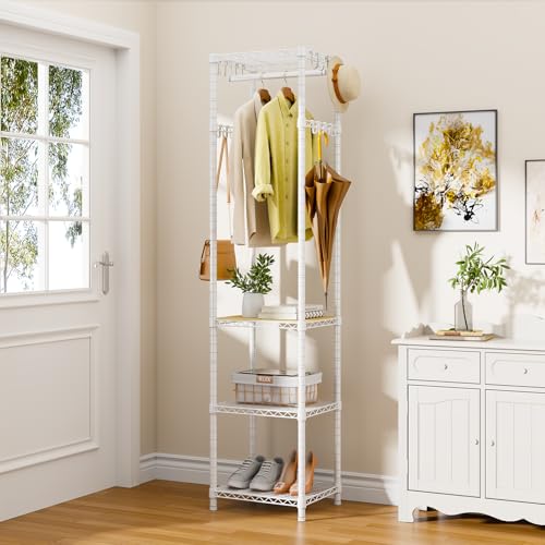 Image of R1 Heavy Duty Clothes Rack with Storage Shelves, 448 Lbs Load, White