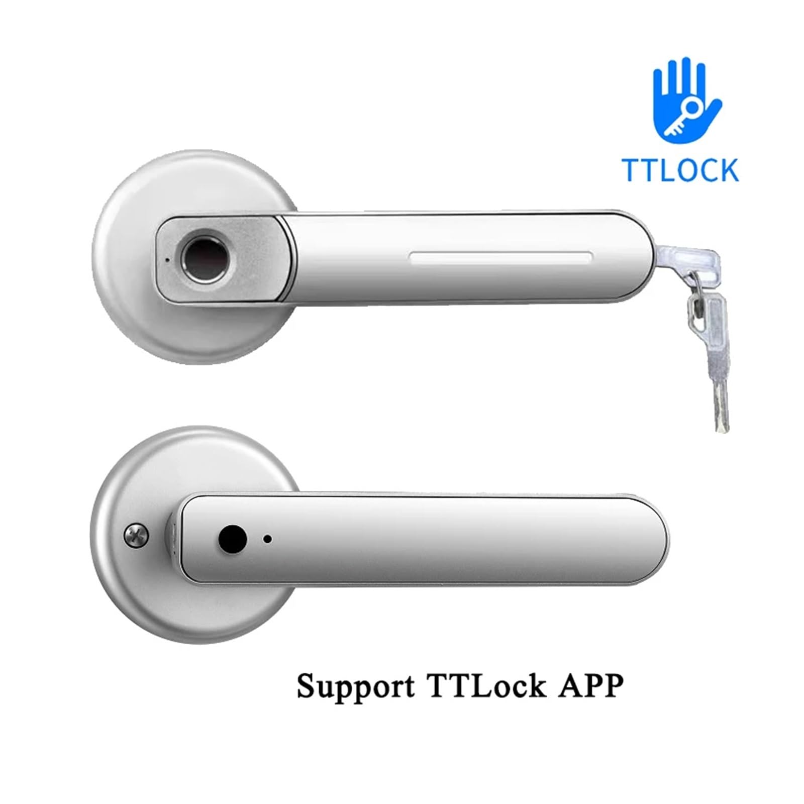 Serratura Smart TTLock APP Smart Finrprint Lock Serratura For Porta Biometrica Elettrica 20 Utenti Con Chiave For Interni Domestici Utilizzati Porta Casa Ufficio Appartamento(Silver TTLock)