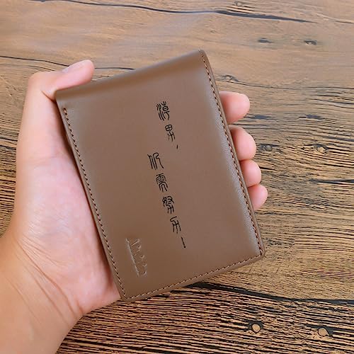RFID Men Painted Wallet Genuine Leather Bifold Slim Characters Money Clip Minimalist Cards Holder for Male (coffee-Ancient Chinese characters)2