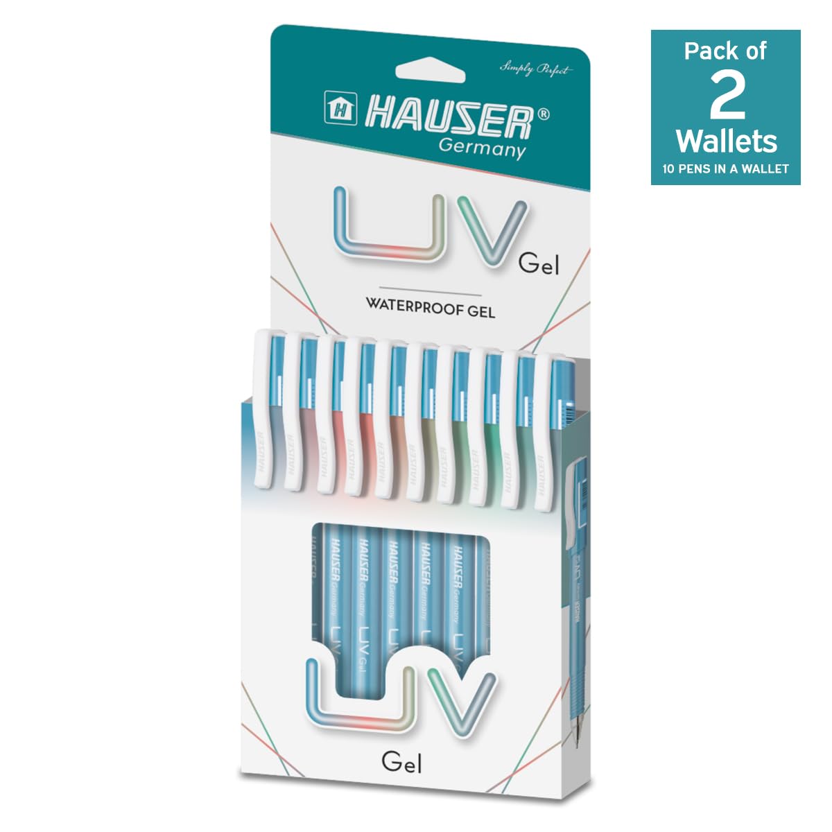 Hauser Paquete de cartera para bolígrafos de gel UV, garantiza suavidad y durabilidad, tinta impermeable para una escritura suave y sin manchas, tinta azul, paquete de 20 bolígrafos