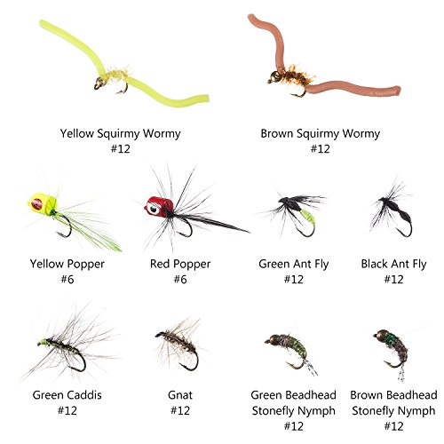 Image of BASSDASH Fly Fishing Flies Kit Fly Assortment Trout Bass Fishing with Fly Box with Dry /Wet Flies, Nymphs, Streamers, Popper