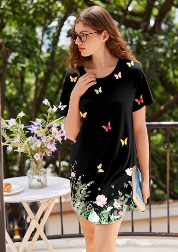 Image of Ekouaer Nightgowns for Women 3 Pack Sleep Shirts Short Sleeve Nightshirt Pullover Nightdress Soft Sleepwear