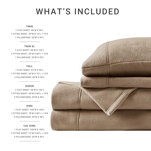 Image of True North by Sleep Philosophy Micro Fleece Bed Sheet Set, Warm, Sheets with 14 inch Deep Pocket, for Cold Season Cozy Sheet-Set, Matching Pillow Case, Twin, Brown, 3 Piece