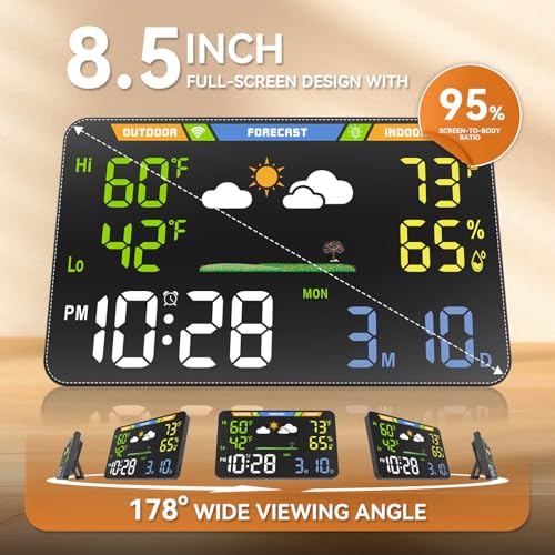 WiFi Weather Station, 8.5 Inch LED Display Indoor Outdoor Wireless Smart Weather Station with Atomic Clock, Temperature Humidity Monitor, No App Required, Browser-Based, Dual Power for Home/Office - Image 3