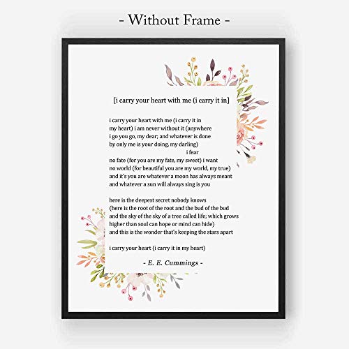 E.E. Cummings Poem, I Carry Your Heart, I Carry It In My Heart, Art Print, Home Decor, Poetry Wall Art, Great Gift, Gift for Her, UNFRAMED, 8x10 inch
