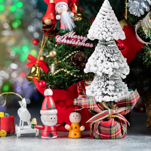 Hanycon Mini árvores de Natal artificiais, 4 peças de mini árvores de neve geada para mesa de mesa p