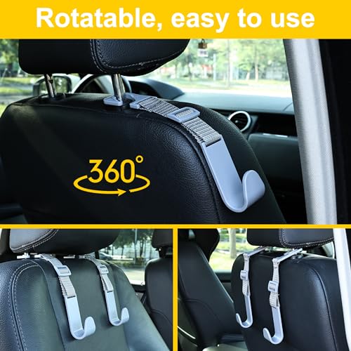 Image of Amooca Headrest Hooks for Car Adjustable 4 Pack Vehicle Seat Back Organizer Storage Hanger Holder for Purse Bags Universal Fit Gray