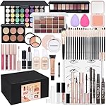 All in One Makeup Kit Makeup Kit for Women Full Kit Multipurpose Makeup ，eyeshadow、 liquid foundation,Loose powder,Eyebrow pencil,4-color lip gloss set