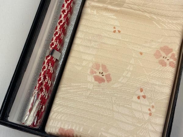 ☆新品未使用☆正絹　絽　夏用　ピンク系花模様　帯揚げ帯〆セット　9 帯揚げ帯締めセット 夏 絽 着物通販店 枠 ～waku～