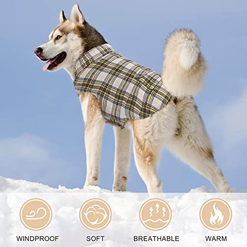 Kuoser Dog Winter Coat, British Style Plaid Pet Jacket, Reversible Dog Apparel For Cold Weather, Puppy Warm Clothing Cozy Outdoor Dog Vest With Pocket, Waterproof Sweater For Small Medium Large Dogs #TOP1
