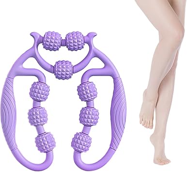 Circular Leg Clamp,2025 New Manual Massage Relax Roller with 9 Wheels,Clamp Leg Massager Multifunctional Ring Roller Neck Hand Arm Muscle Relaxer for Indoor Sports Yoga Purple