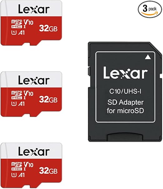 Lexar 32GB Micro SD Card 3 Pack, microSDHC UHS-I Flash Memory Card with Adapter - Up to 100MB/s, U1, Class10, V10, A1, High Speed TF Card (3 microSD Cards + 1 Adapter)