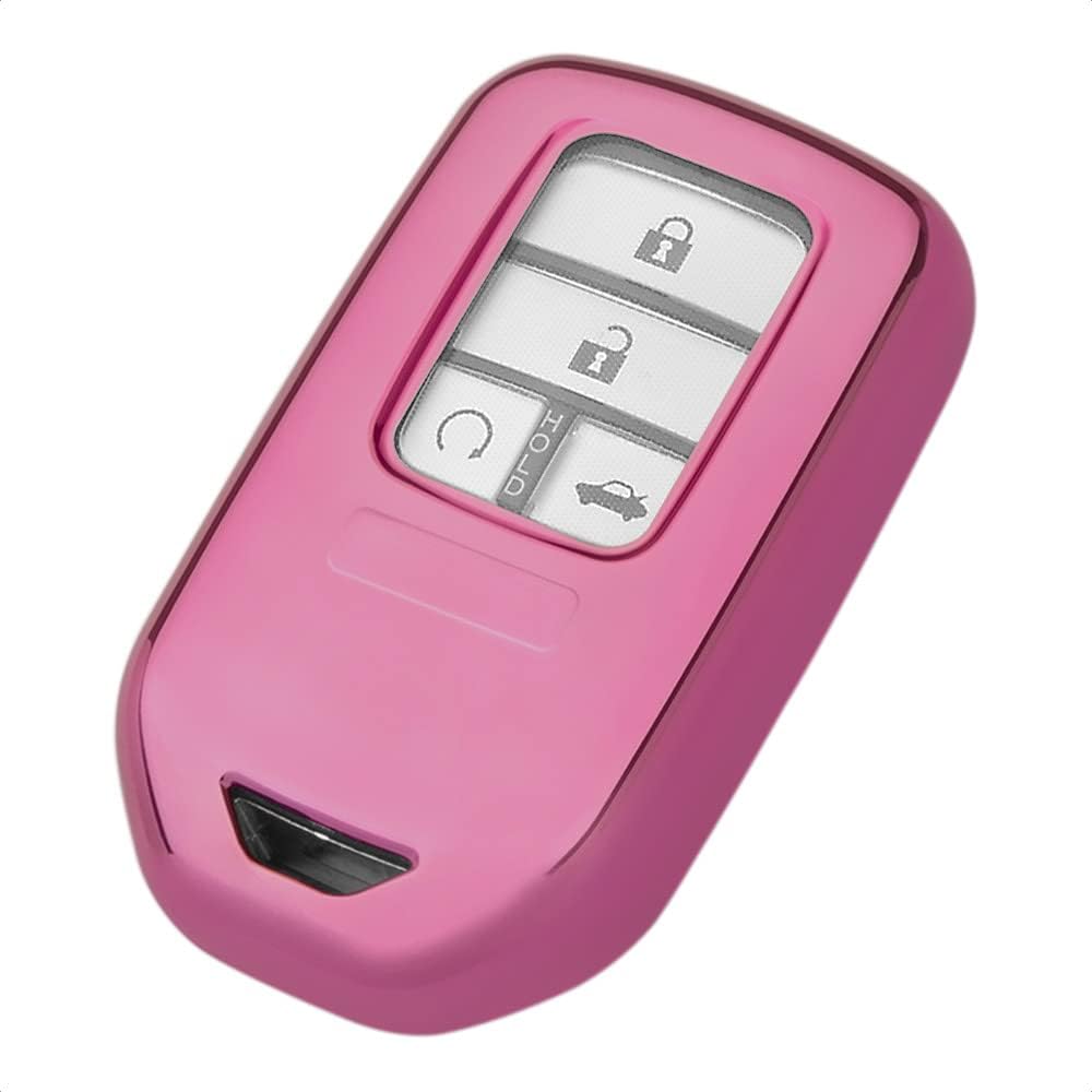 Smart Key Fob Case Pink TPU Protective Cover Compatible with Honda Accord Hybrid Civic CROSSTOUR CR-V CR-Z FIT HR-V Odyssey EX-L Touring Elite Ridgeline 3 4 5 6 7 Button Keyless Entry Remote