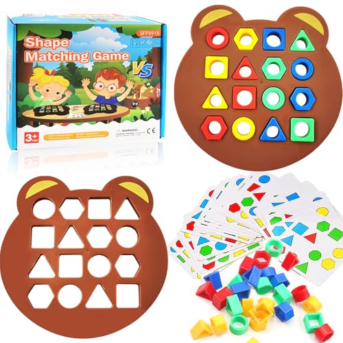 Guopai Jeu d'association de Formes Géométriques, Montessori Shape Matching Game, Jouet Éducatif Couleur et Forme, Puzzle Board Logique et Motricité Fine pour Enfants 3+ Ans (Ours)