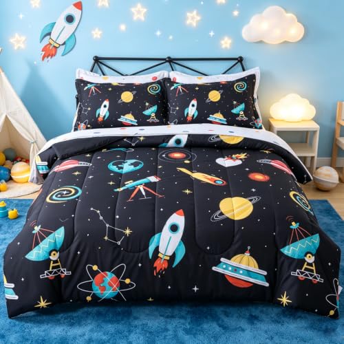 ADASMILE A & S Space Comforter Full Size for Boys 7 Pcs Rocket Bedding Sets