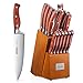 D.Perlla Messerblock | Messerset | 16-TLG Messer mit Holzgriff | Edelstahl Kochmesser Set mit Holzblock | Profi Küchenmesser mit Wetzstahl