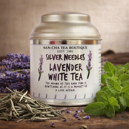 Image of SAN-CHA Tea Boutique | Lavender White Tea | Silver Needle Loose Leaf | 25g | Floral, Delicate Tea | Supports Calmness & Relaxation | Since 1981