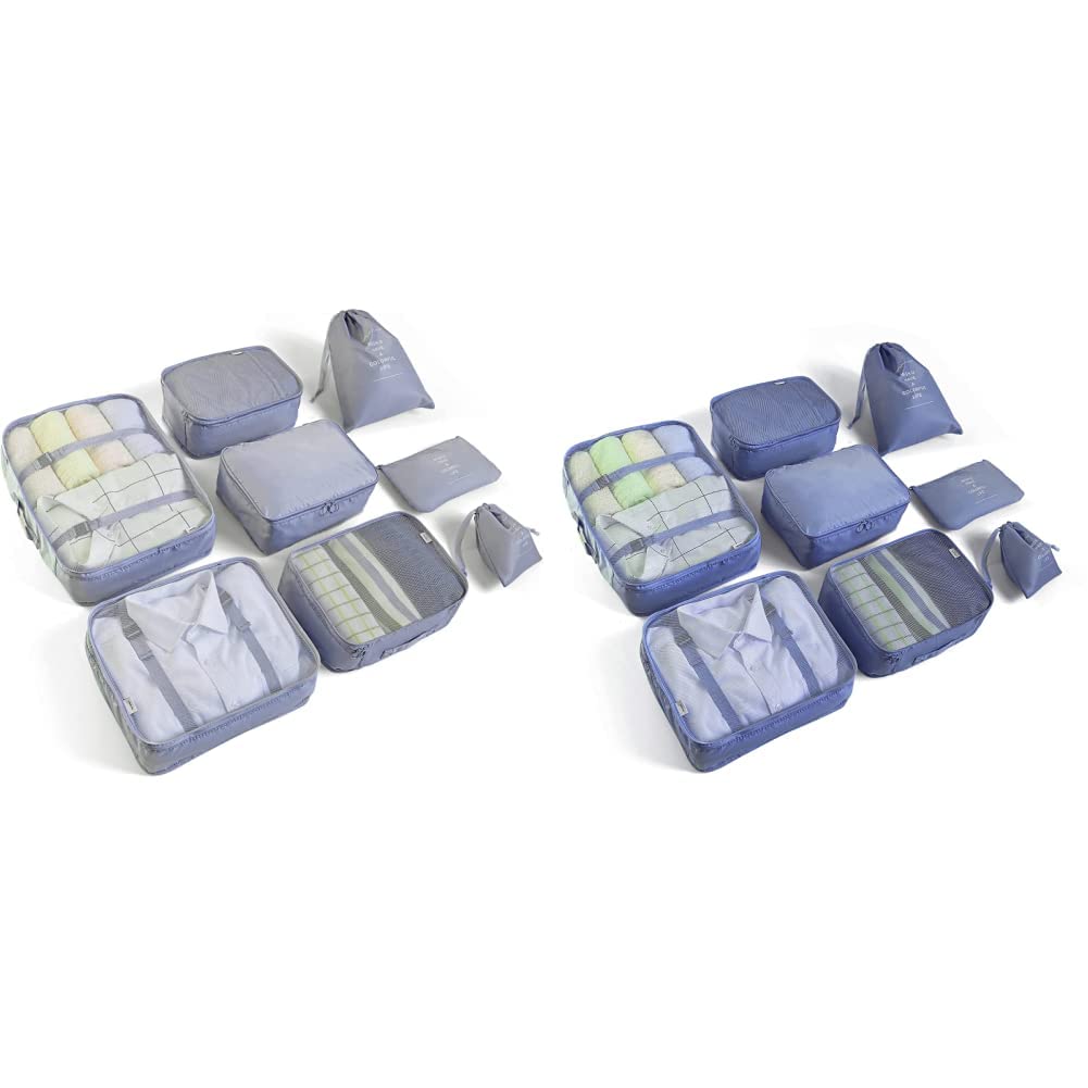 BillyBath 8-en-1 Set d'Organiseurs de Bagage pour Voyage, Sacs à Vêtements, Chaussures, Sacs de Rangement pour Cosmétiques (Gris) 030