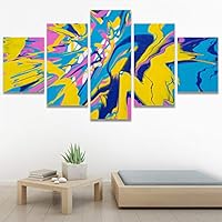 SIGNWIN 5 Panel Canvas Wall Art Modern Art Abstract Brushstroke Closeup Expressionism Expressive Modern Multicolor Oil Painting for Home Decorations Ready to Hang - 60